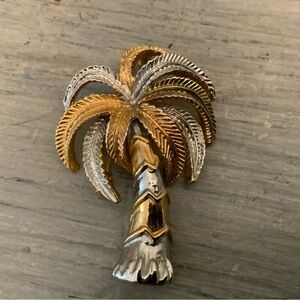 Gold & Silver Tone Palm Tree Brooch Pin Like‎ New